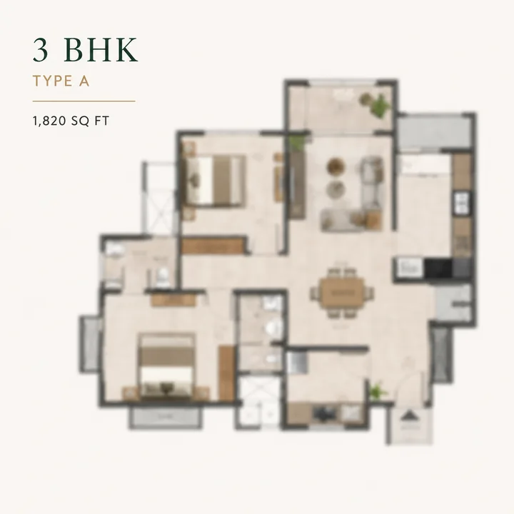 Rainbow Uno 3 BHK Type A 1,820 sq ft floor plan layout Rainbow Uno 3 BHK Type A 1,820 sq ft floor plan layout
