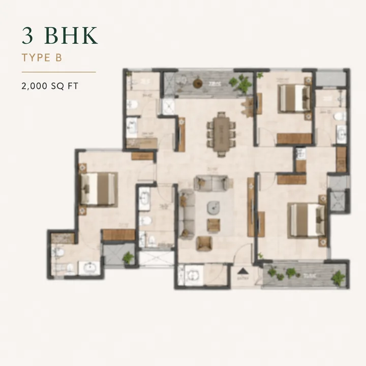 Rainbow Uno 3 BHK Type B 2,000 sq ft floor plan layout Rainbow Uno 3 BHK Type B 2,000 sq ft floor plan layout