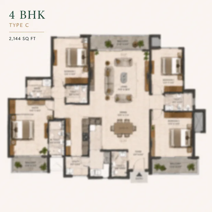 Rainbow Uno 4 BHK Type C 2,144 sq ft floor plan layout Rainbow Uno 4 BHK Type C 2,144 sq ft floor plan layout